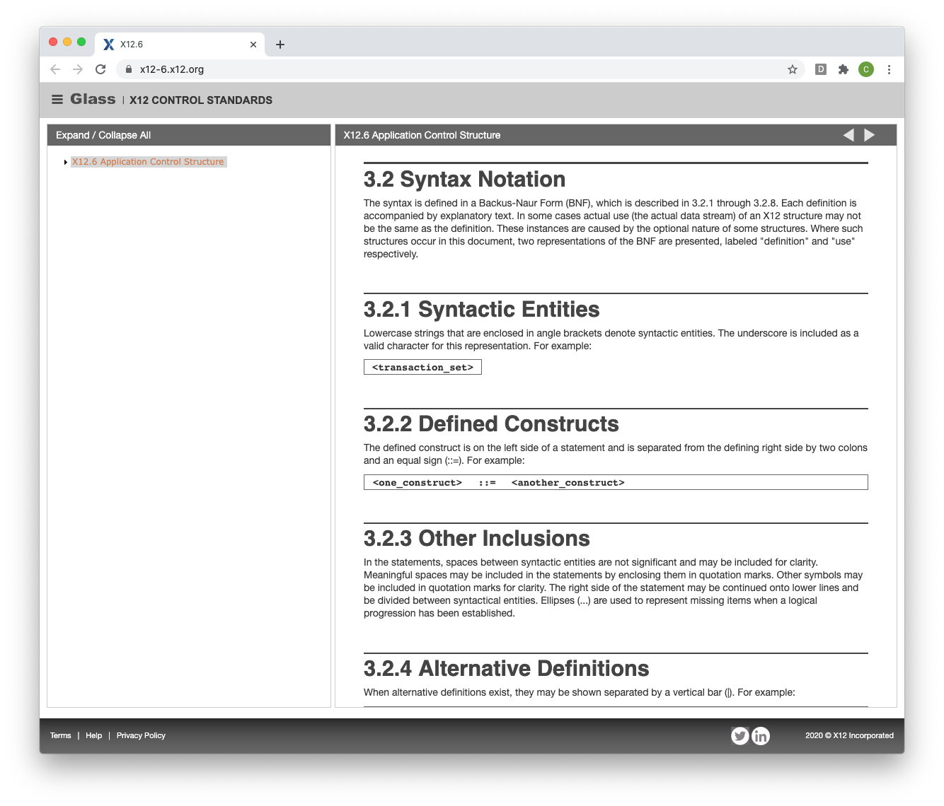 Screenshot of sample standard content